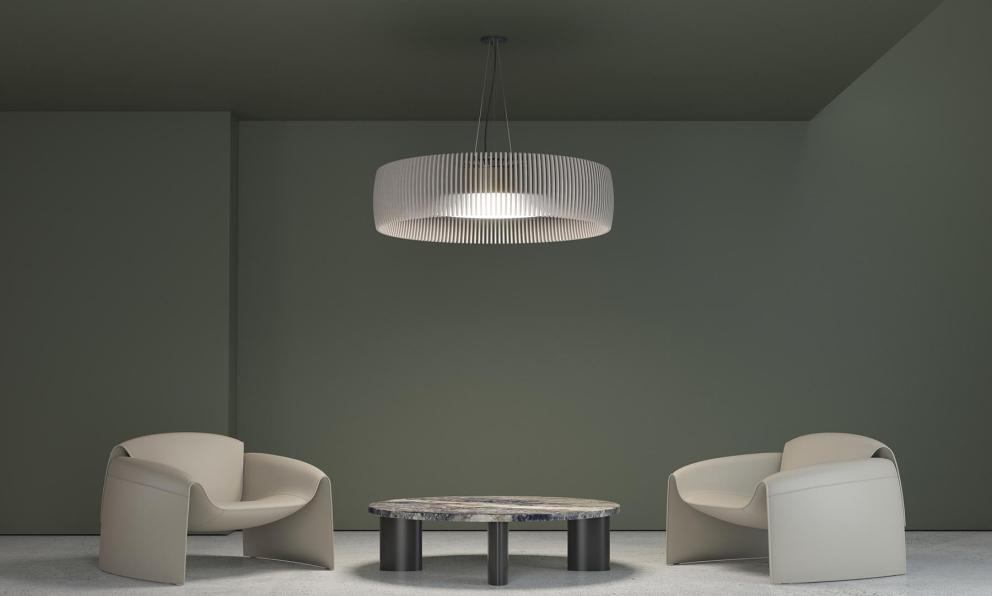 Lia, Seating Area, Acoustic Pendant, Vignette