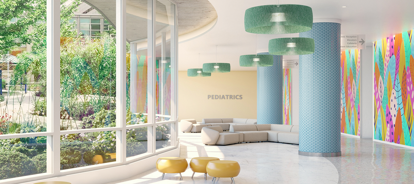 Healthcare Lobby with Lia decorative pendants