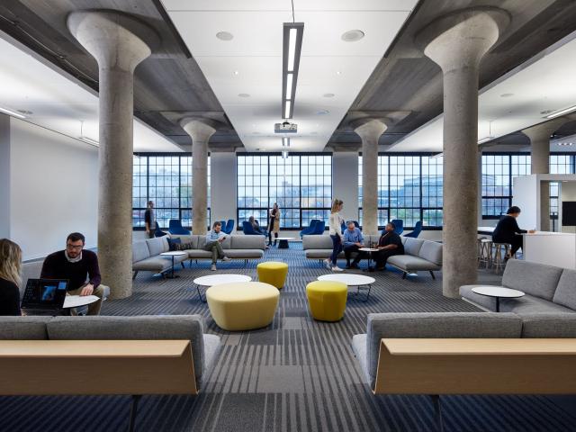 HGA Milwaukee meeting space with Twelve suspended linear luminaire from Focal Point